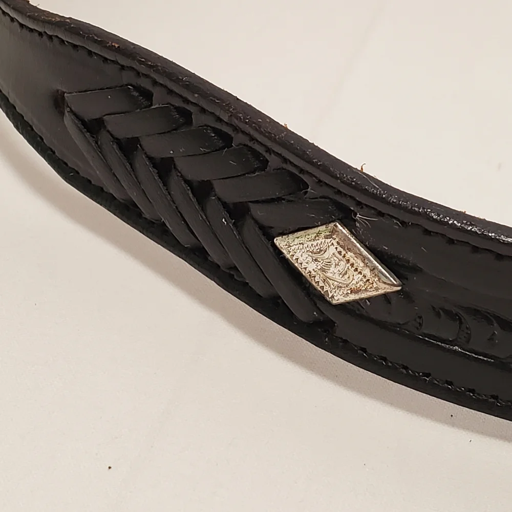 Nocona Western Black Leather Belt Made in USA Woven Embossed Embellishments